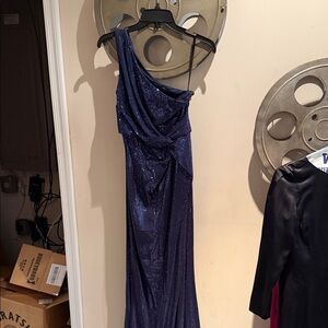 David Meister Midnight Blue One-Shoulder Dress